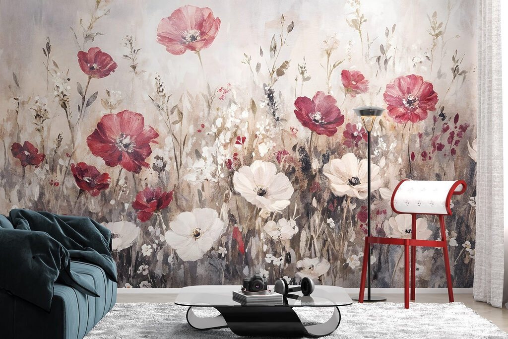 Painting of flowers in a field