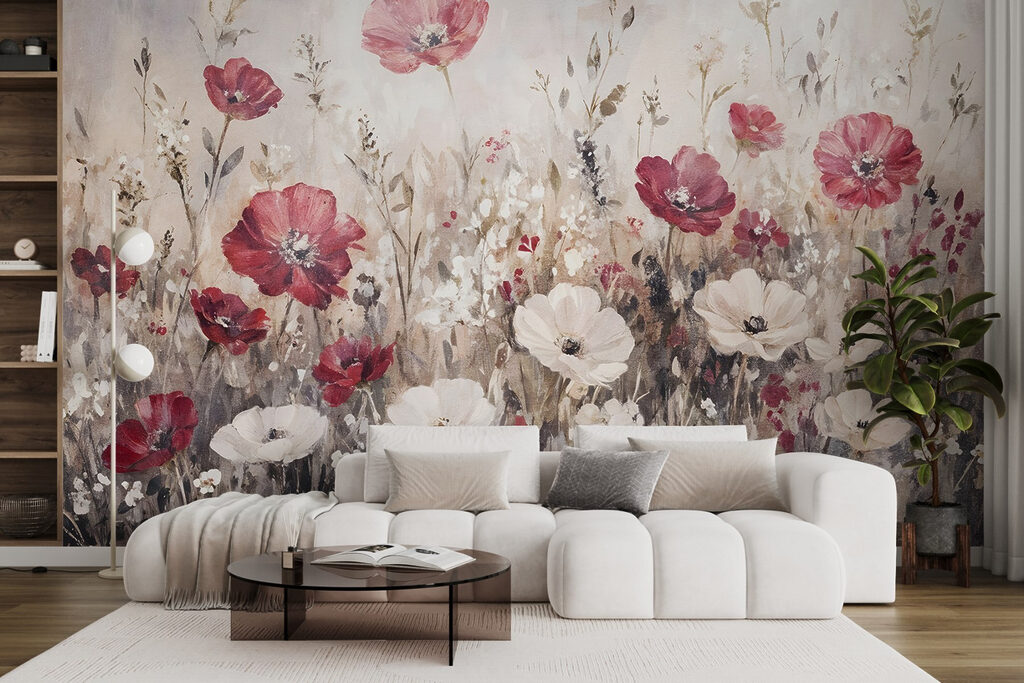 Painting of flowers in a field