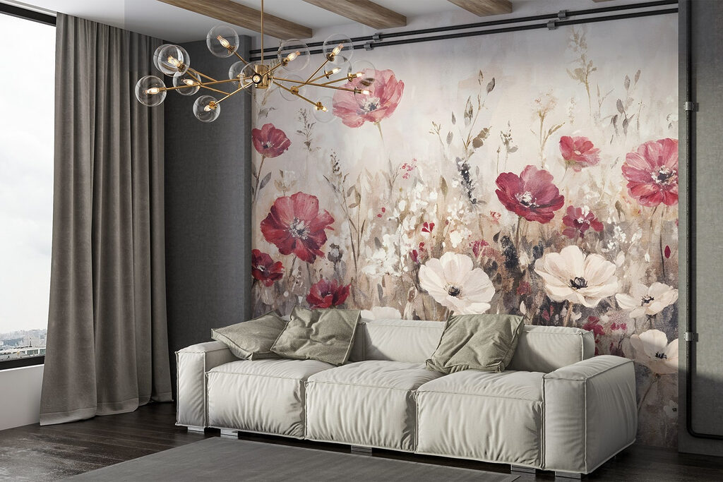 Painting of flowers in a field