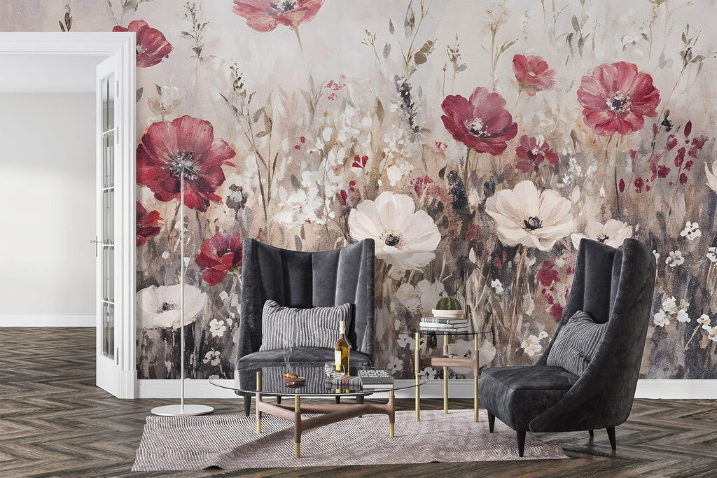 Painting of flowers in a field