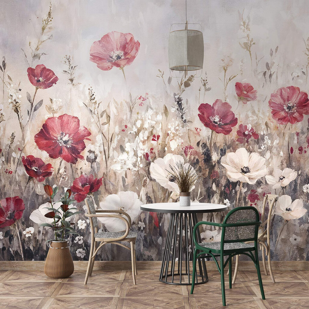 Painting of flowers in a field