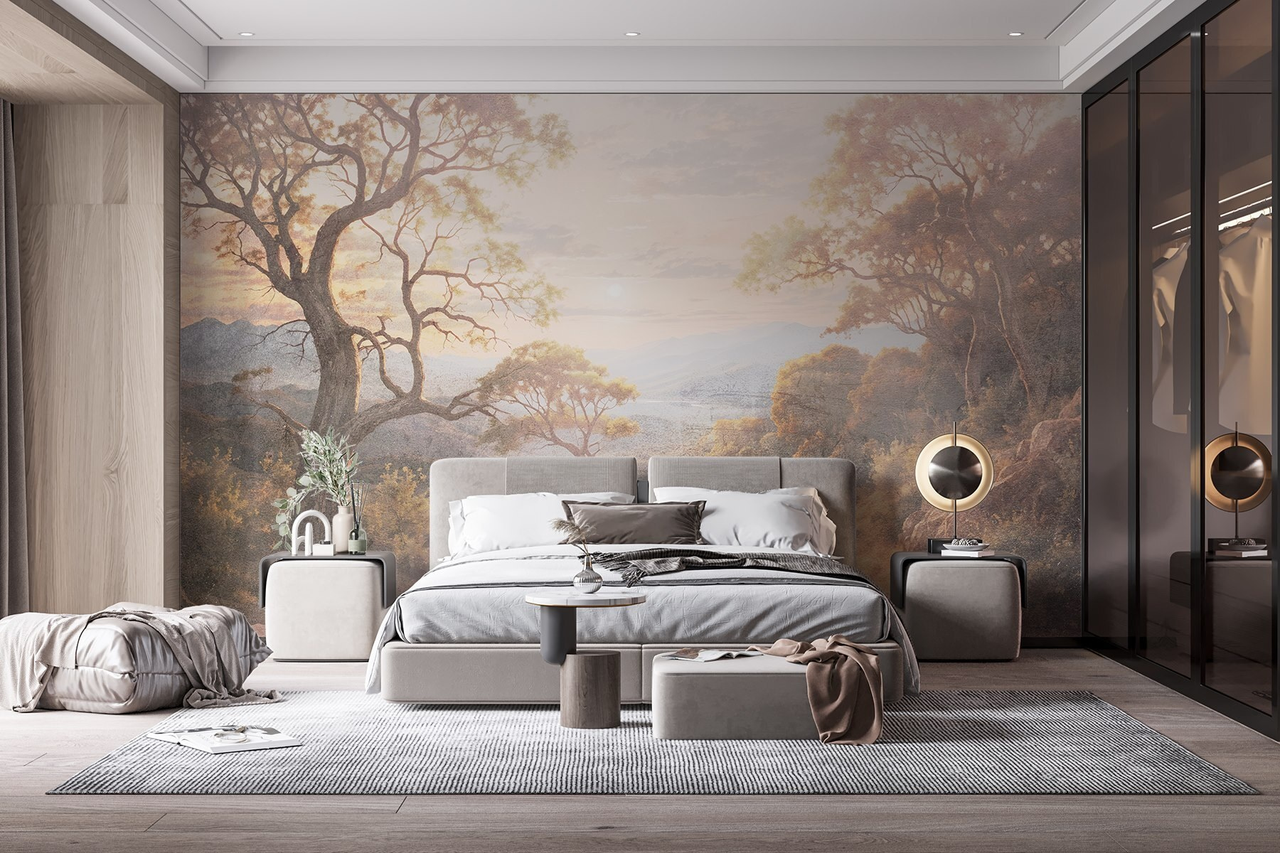 Dirt road with trees and mountains in the background Dirt road with trees and mountains in the background