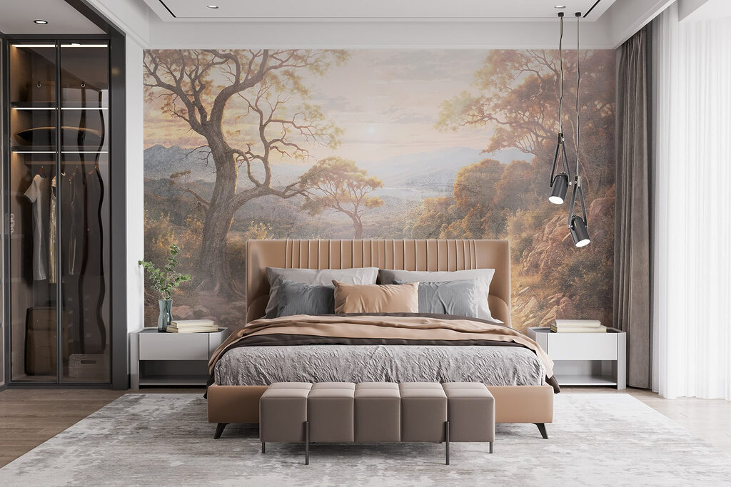 Dirt road with trees and mountains in the background Dirt road with trees and mountains in the background