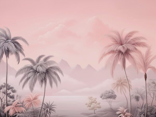 Landscape with palm trees and mountains