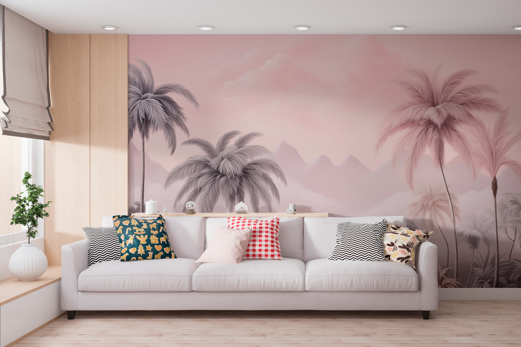 Landscape with palm trees and mountains