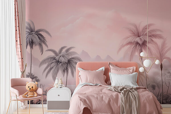 Landscape with palm trees and mountains