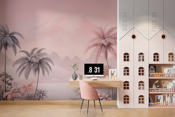 Landscape with palm trees and mountains