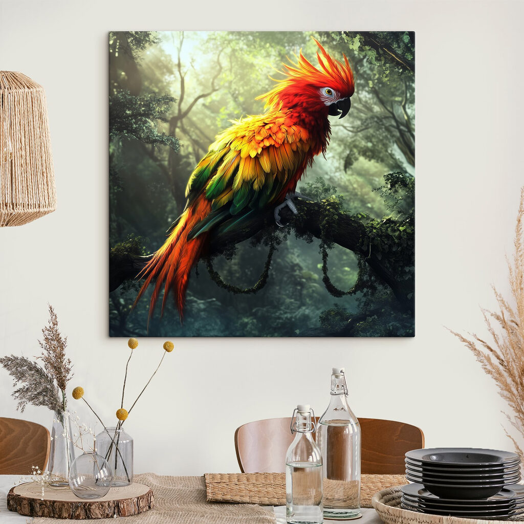 Colorful bird sitting on a tree branch