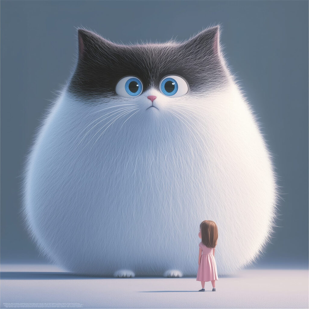 Cartoon of a cat looking at a little girl Cartoon of a cat looking at a little girl