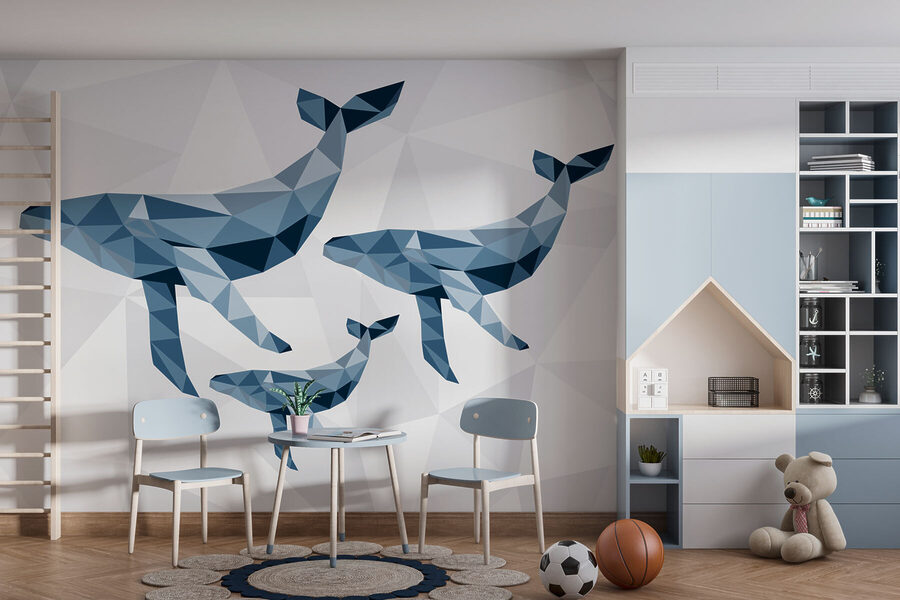 Bálnák csoportja low poly stílusban