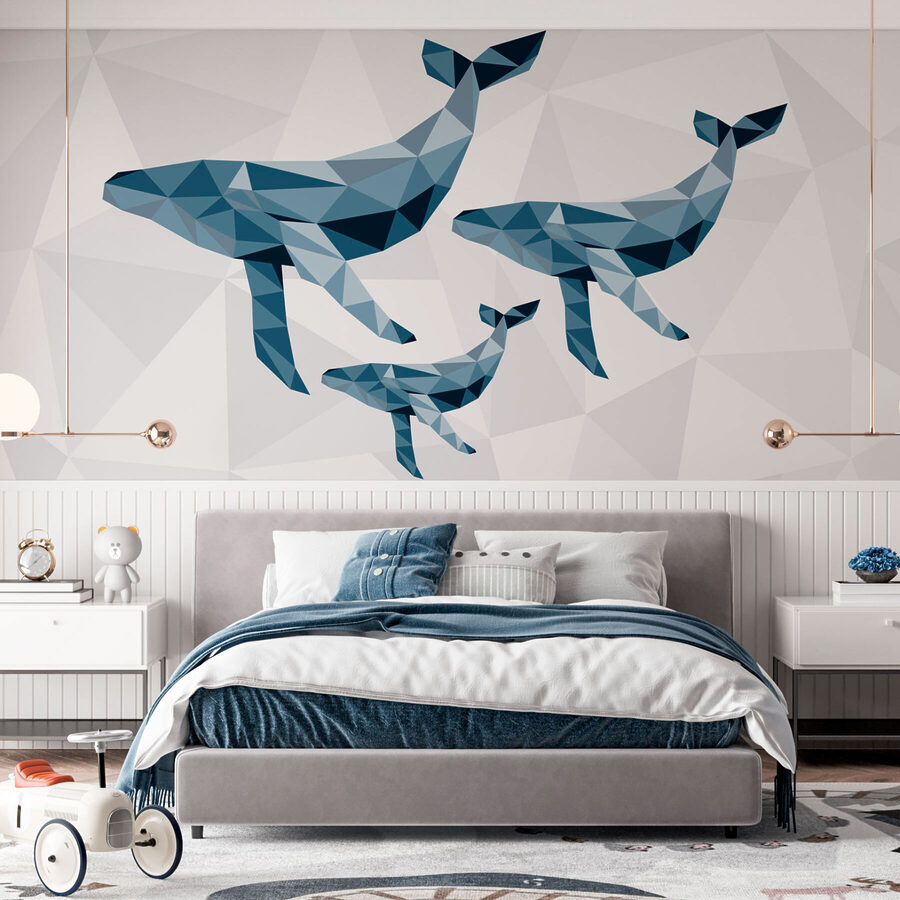 Bálnák csoportja low poly stílusban