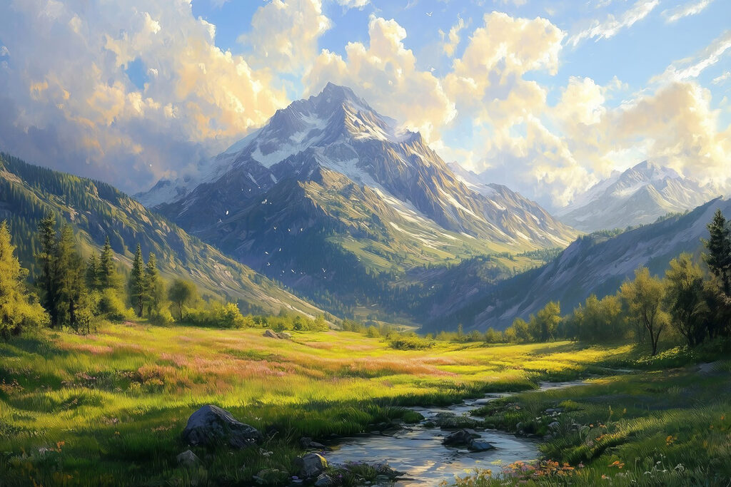 River running through a valley with mountains in the background River running through a valley with mountains in the background