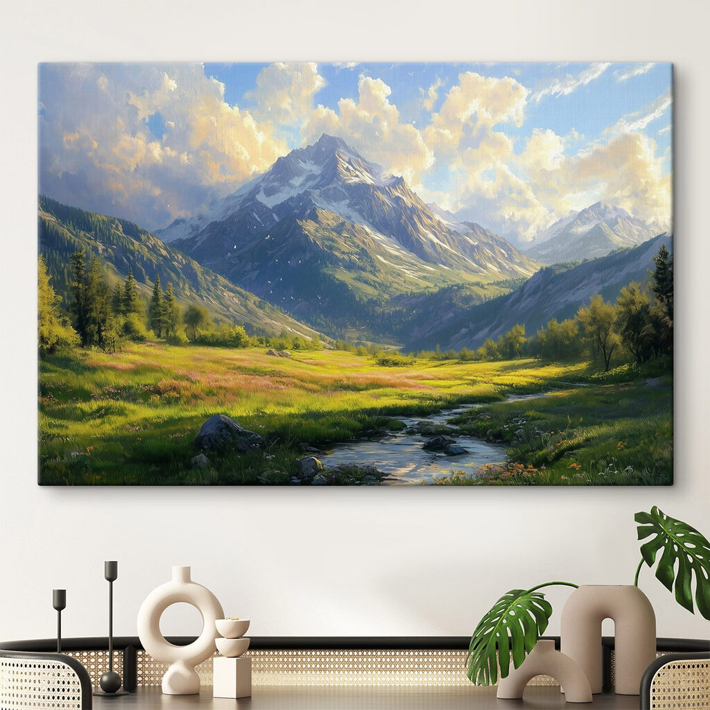 River running through a valley with mountains in the background River running through a valley with mountains in the background