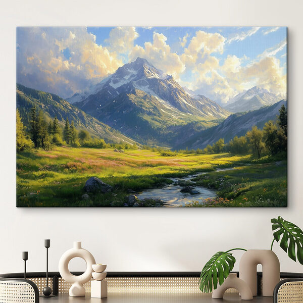 River running through a valley with mountains in the background River running through a valley with mountains in the background