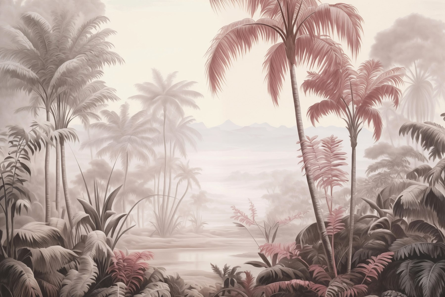 Landscape with palm trees and mountains Landscape with palm trees and mountains