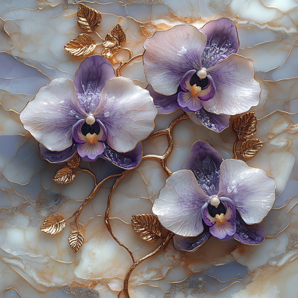 Delicate orchids on marble backdrop