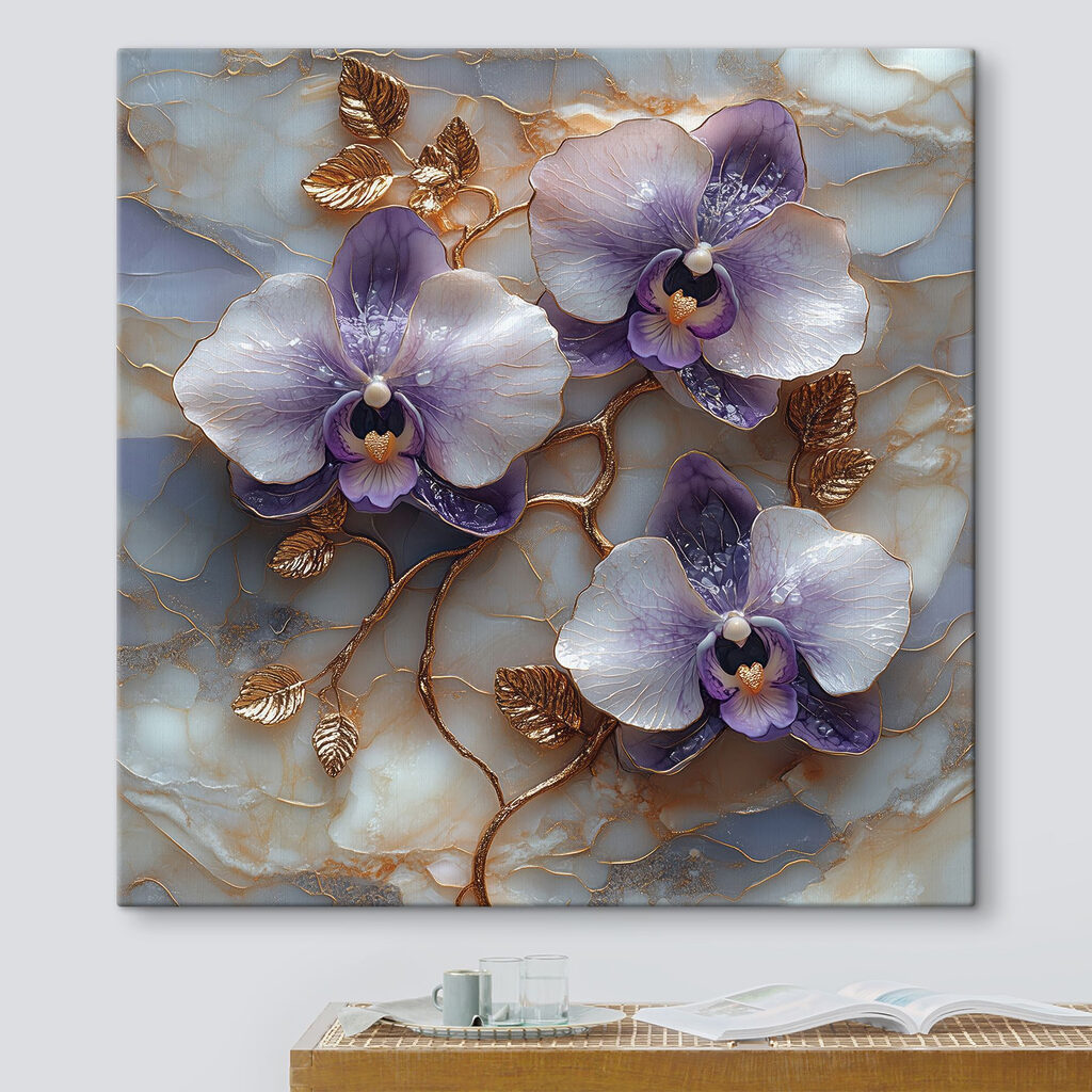 Delicate orchids on marble backdrop
