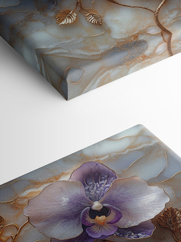 Delicate orchids on marble backdrop