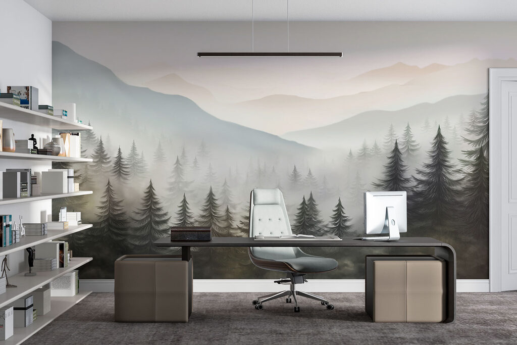 Foggy landscape with trees and mountains Foggy landscape with trees and mountains