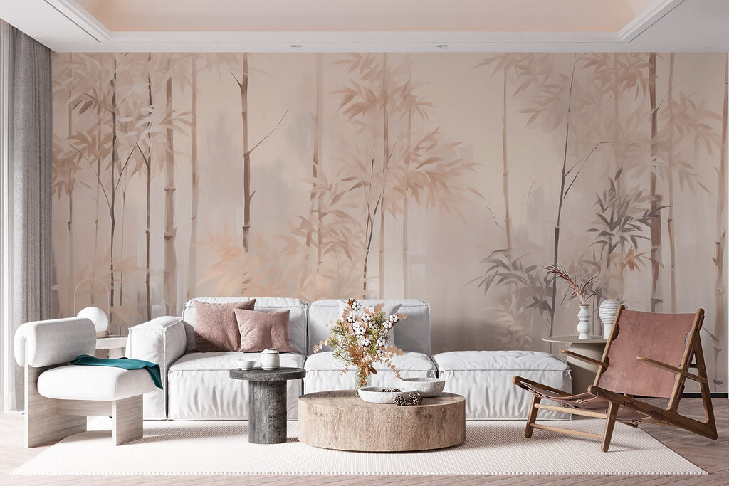 Painting of trees in fog Painting of trees in fog