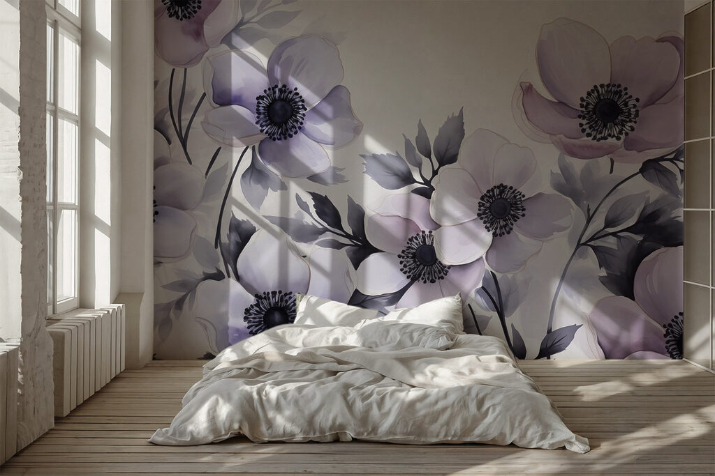 Painting of flowers on a white surface