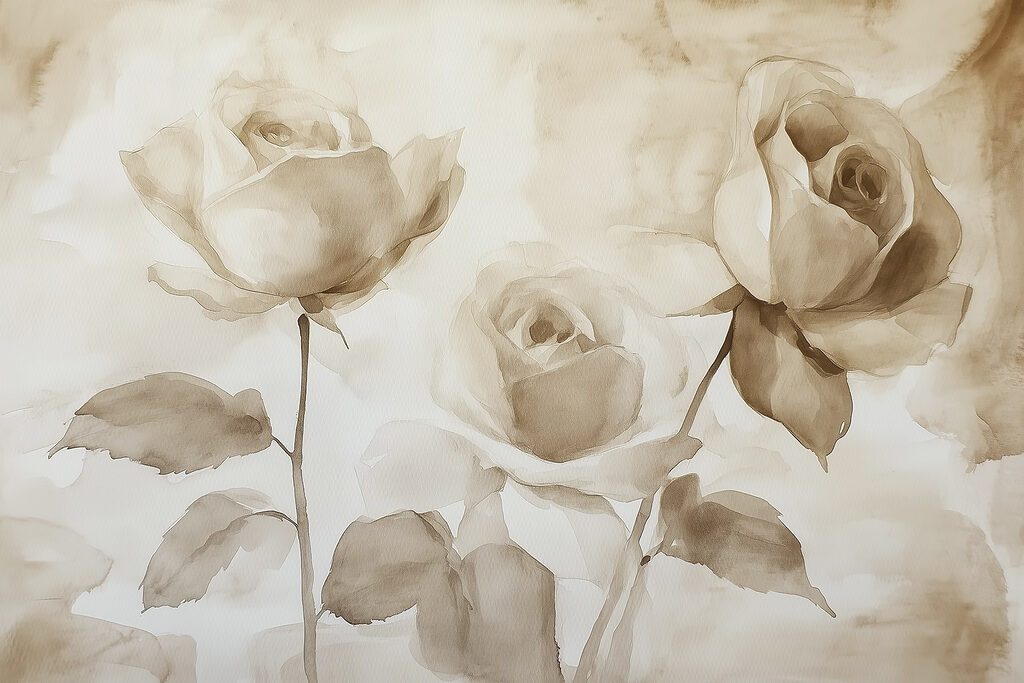 Painting of roses with leaves