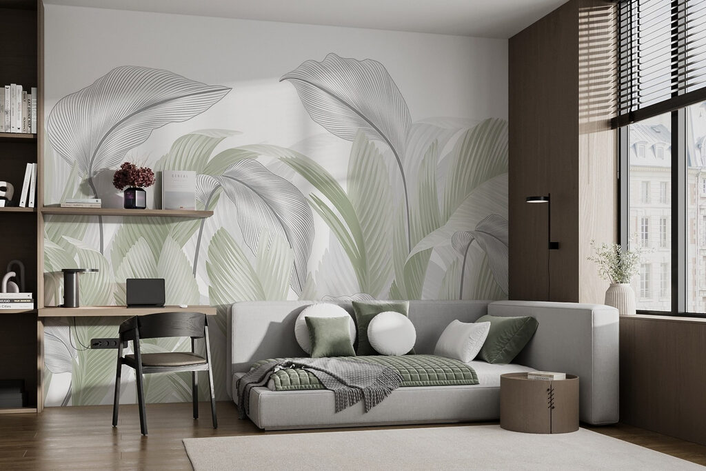 Elegant green leaves on a white backdrop