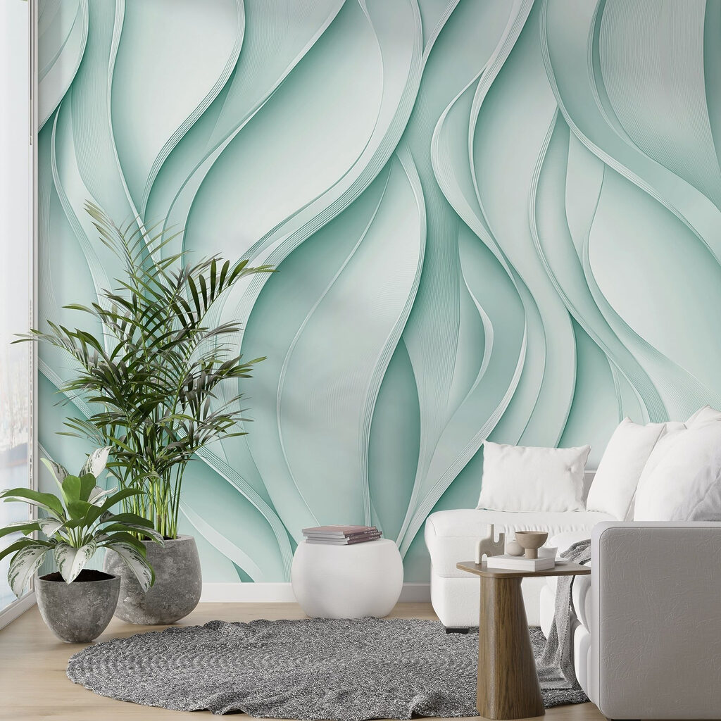 White and green wavy lines