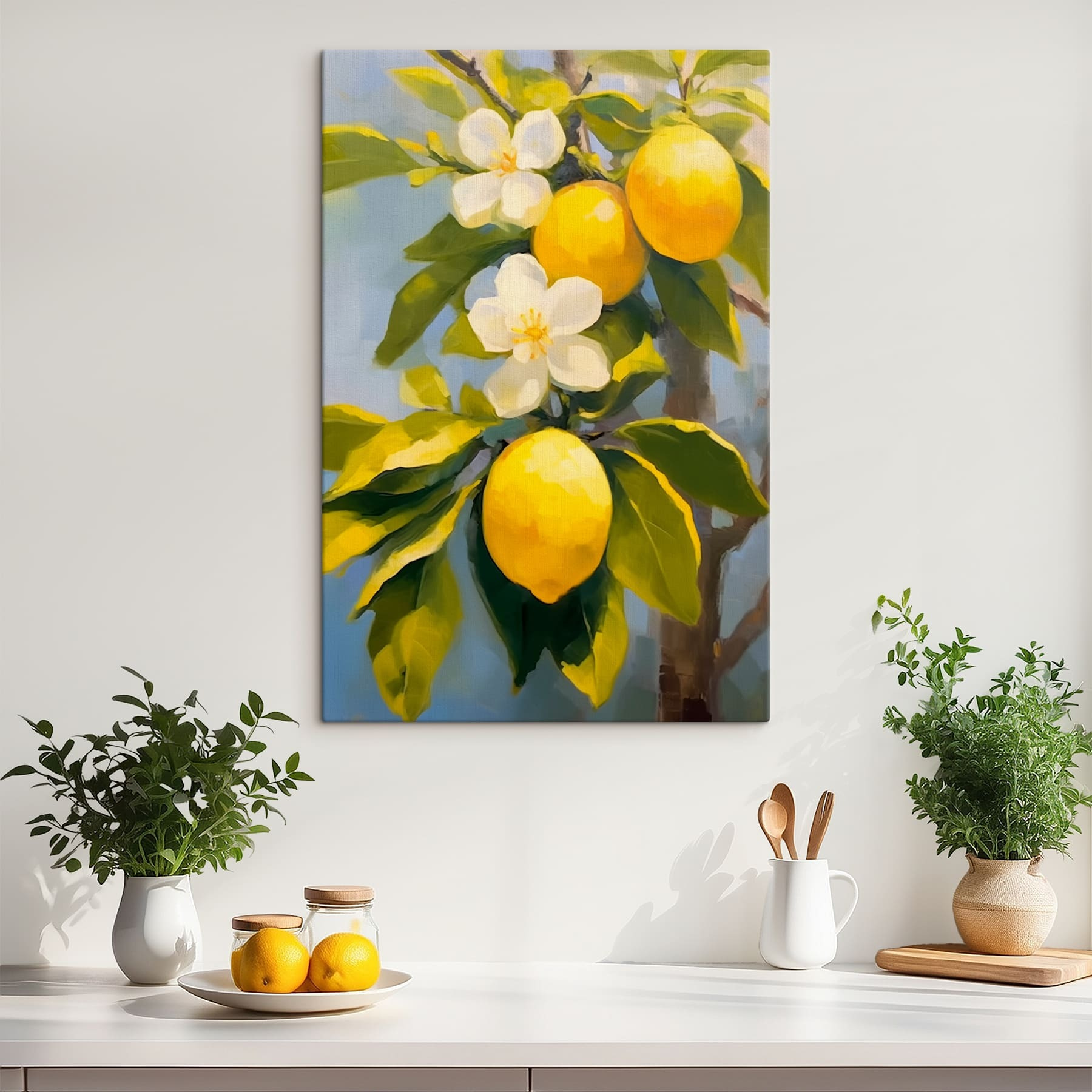 Painting of lemons and flowers on a tree Painting of lemons and flowers on a tree