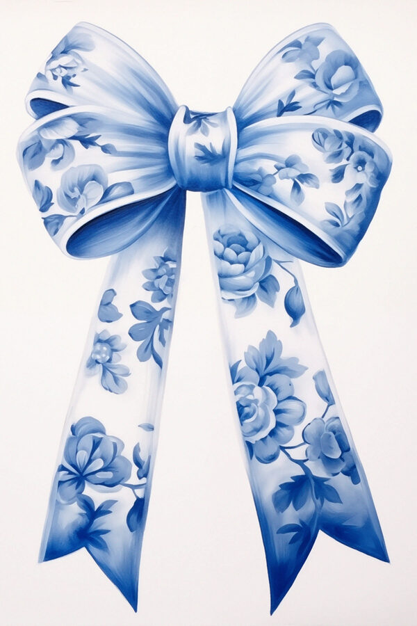 Blue and white floral bow Blue and white floral bow