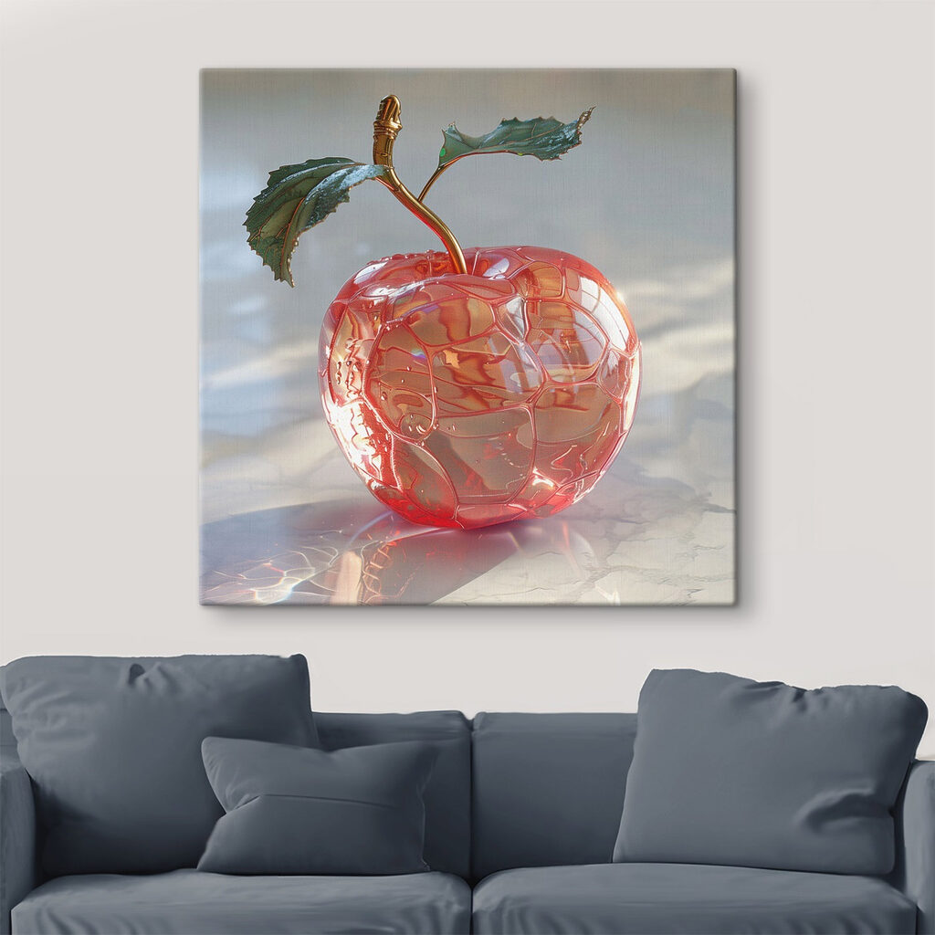 Glass apple with a stem and leaves