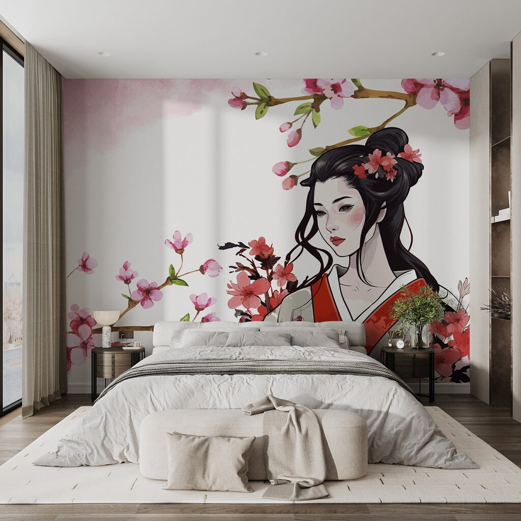 Woman in a kimono with flowers Woman in a kimono with flowers