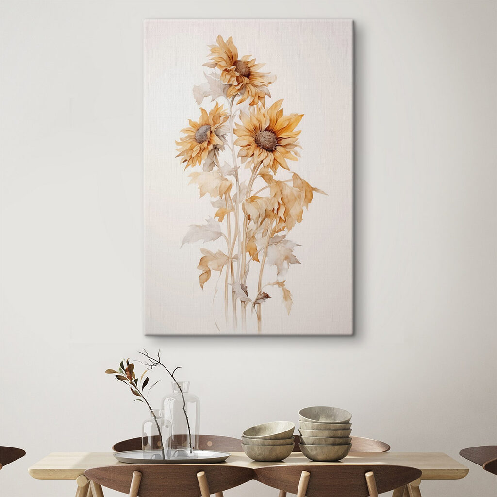 Painting of sunflowers on a white background Painting of sunflowers on a white background