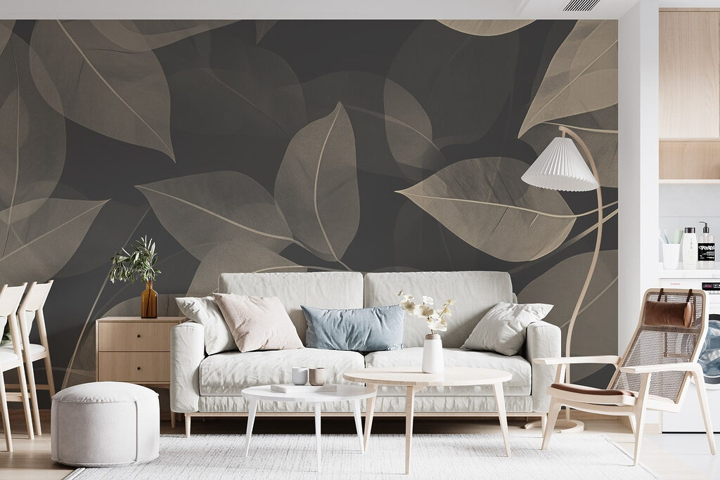 Soft leaves on dark canvas background