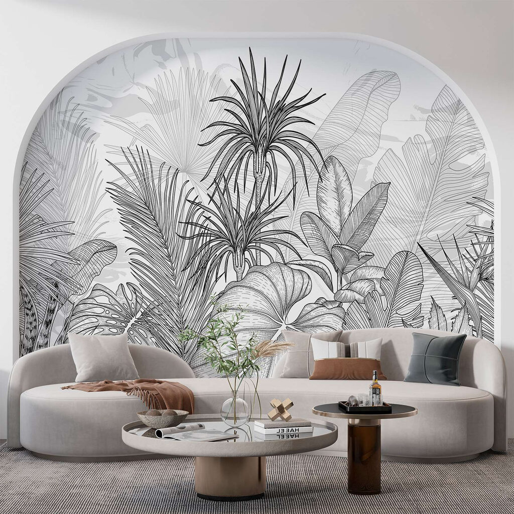 Black and white drawing of plants