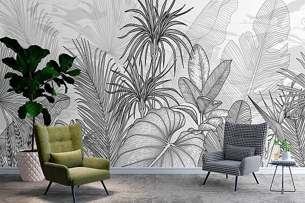 Black and white drawing of plants