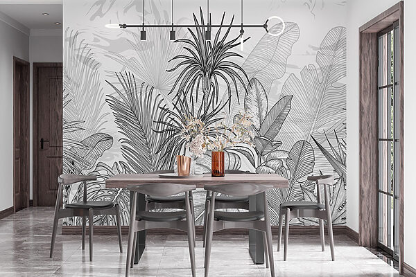 Black and white drawing of plants