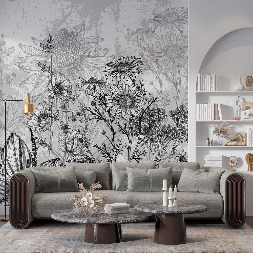 Black and white image of flowers