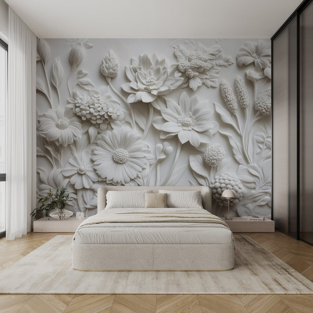 White flower sculpture on a white surface White flower sculpture on a white surface