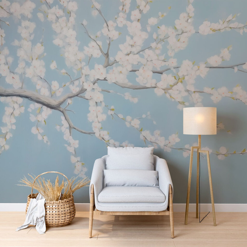 Painting of a tree with white flowers Painting of a tree with white flowers