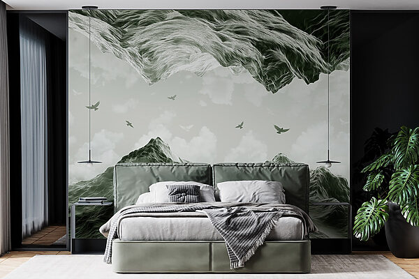 Birds flying over mountains