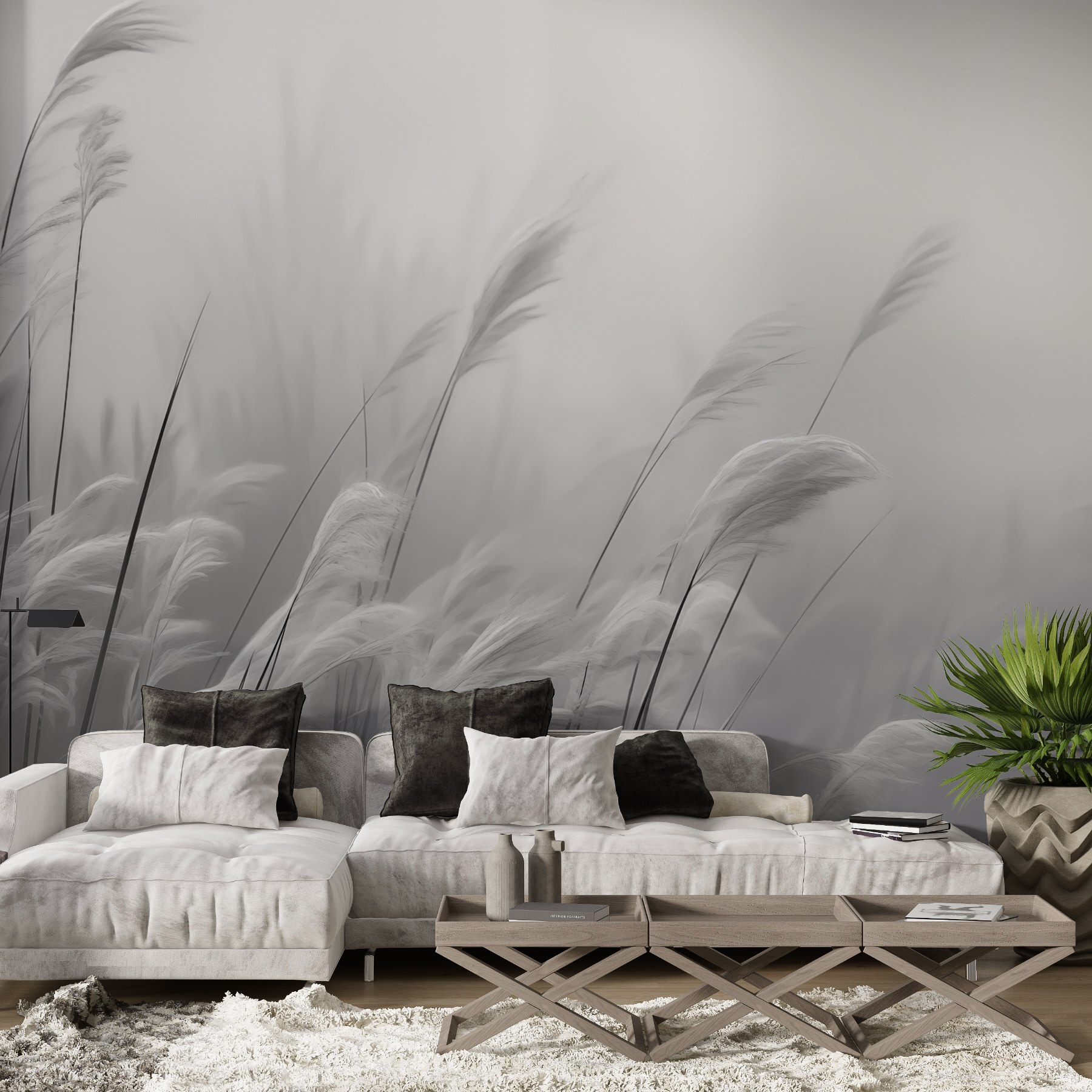 Soft grasses sway in gentle breeze