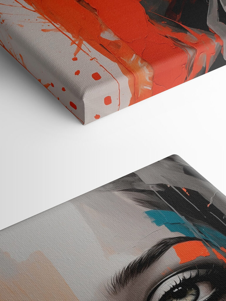 Painting of a woman with orange paint on her face Painting of a woman with orange paint on her face