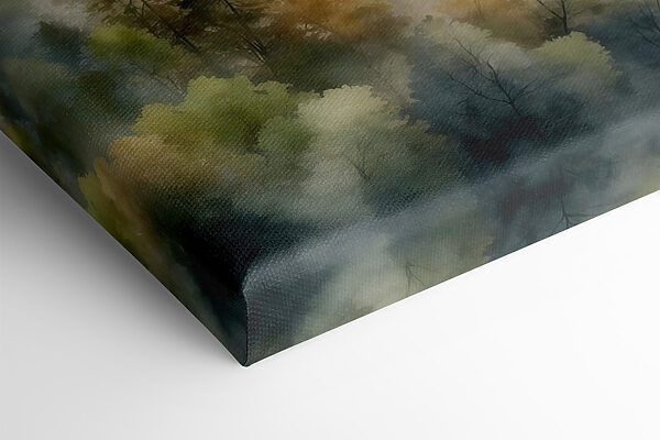 Watercolor painting of mountains and trees