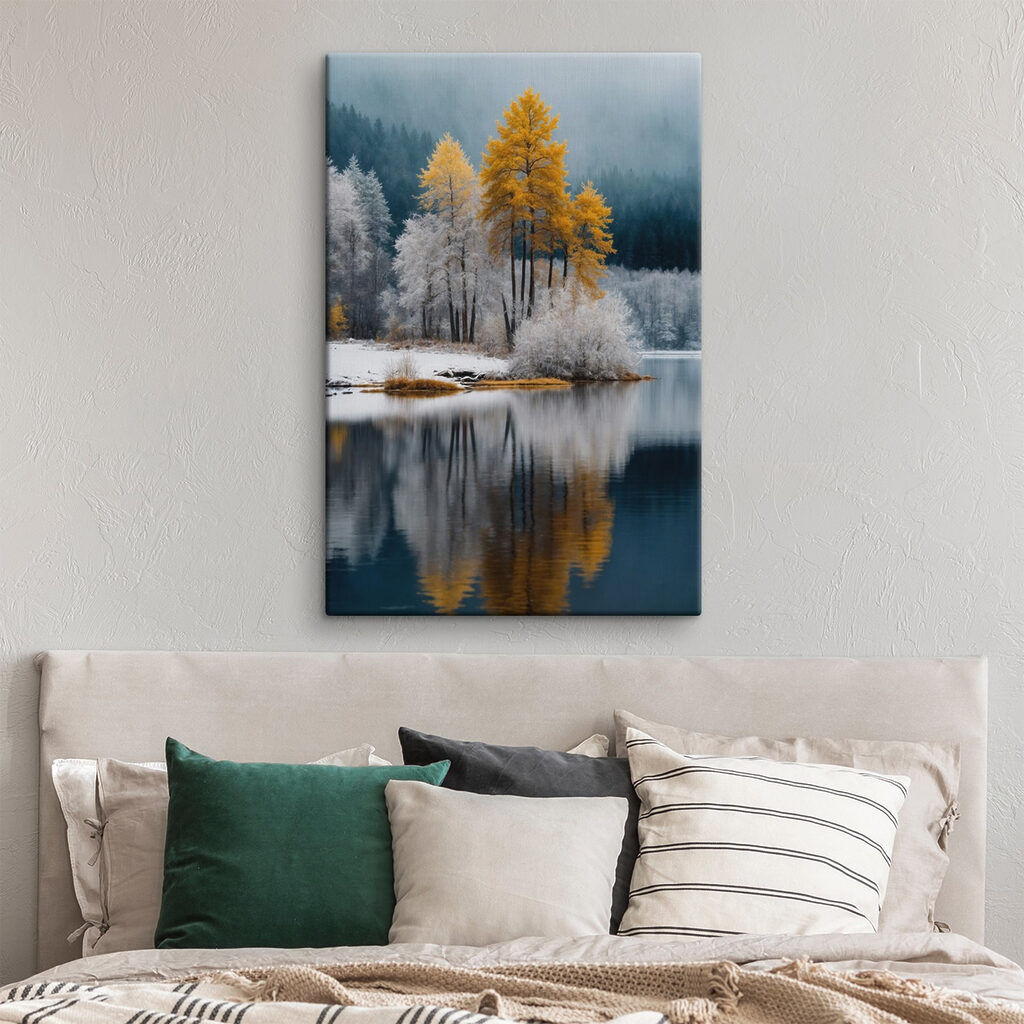 Lake with trees and snow