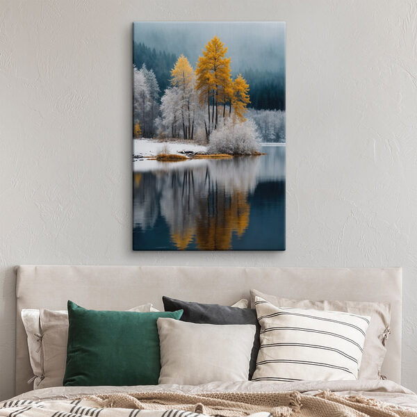 Lake with trees and snow