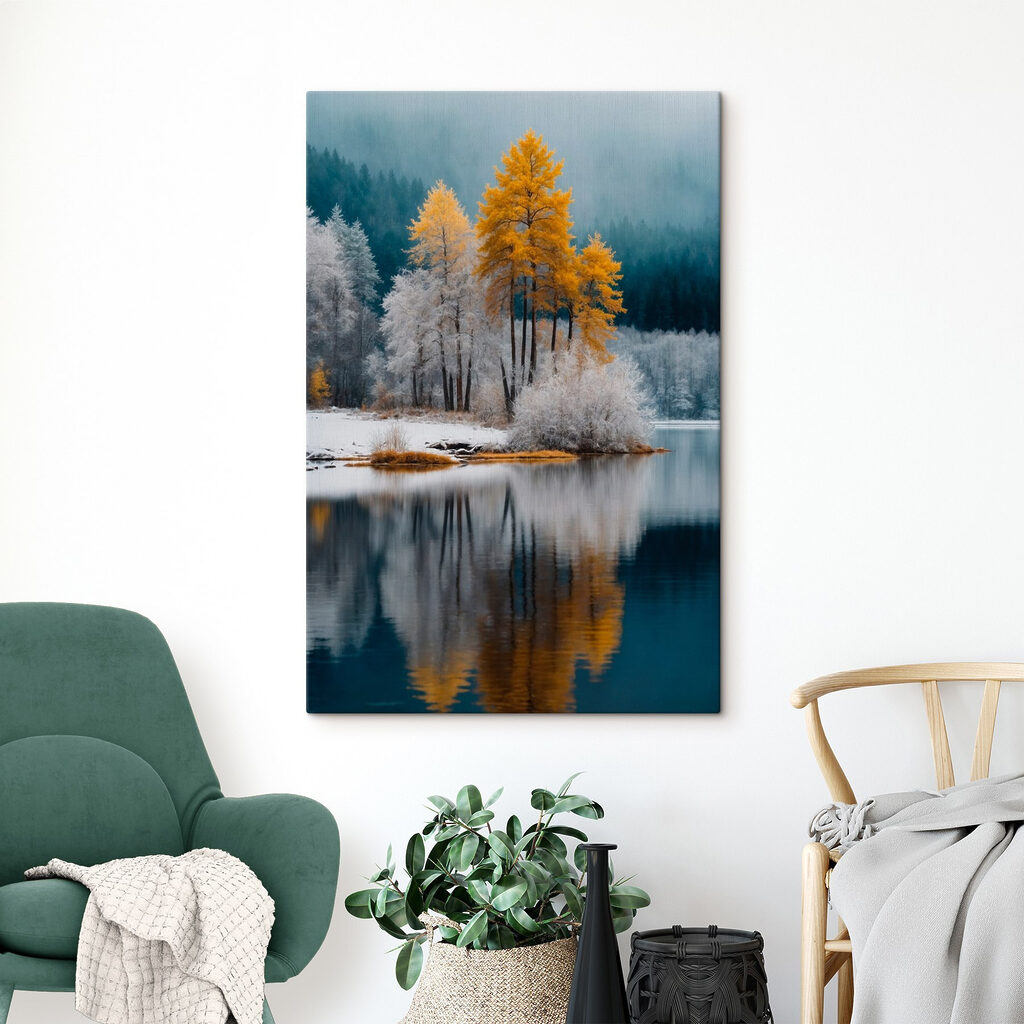 Lake with trees and snow