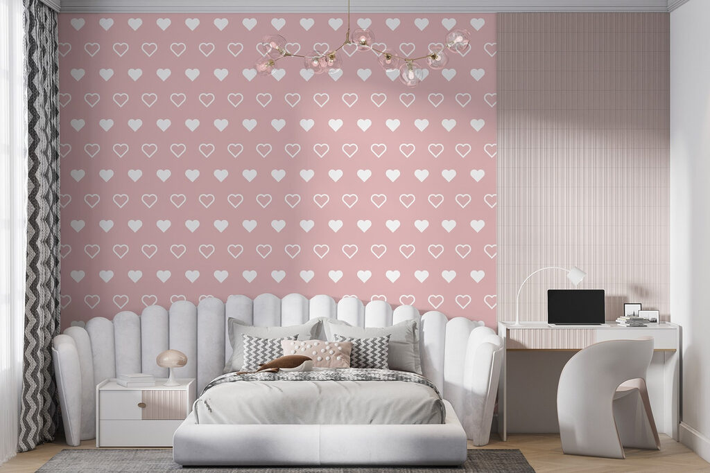 Pattern of white hearts on a pink background Pattern of white hearts on a pink background