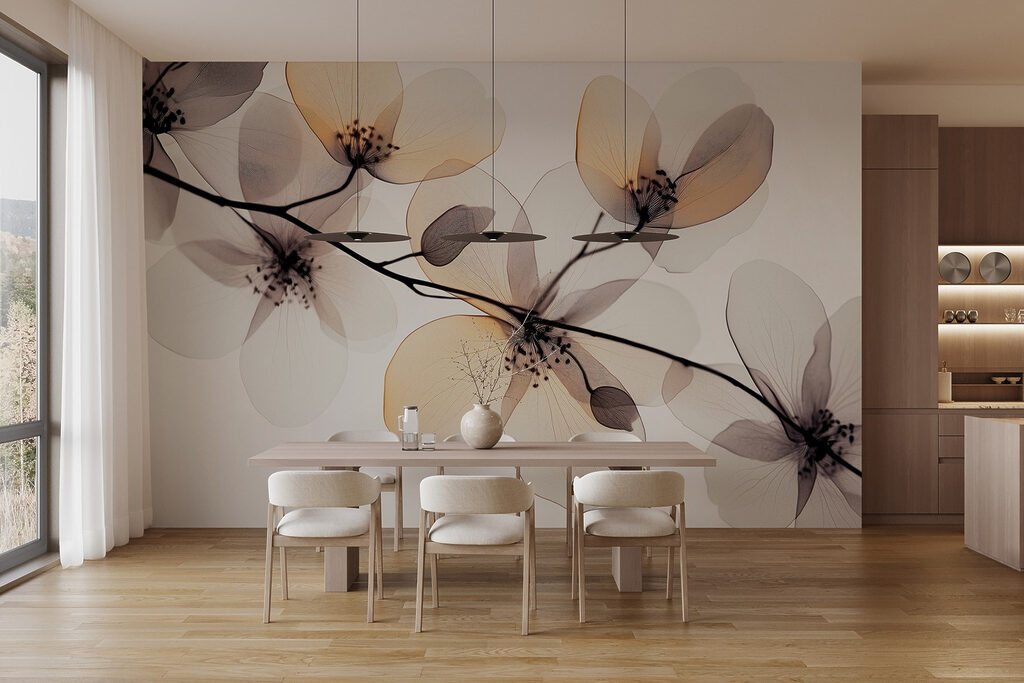 Transparent flowers on a branch