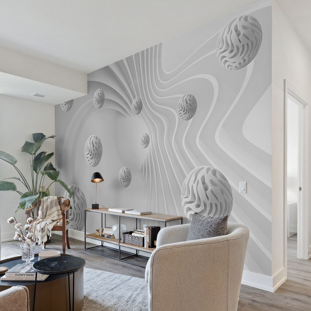 White swirly surface with white balls